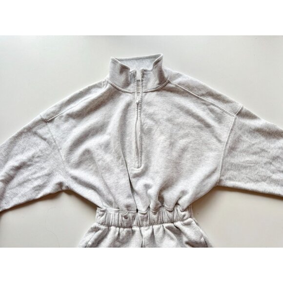 ABERCROMBIE & FITCH Light Heather Grey Cotton Fleece Collared Romper, Size XS - Picture 8 of 13